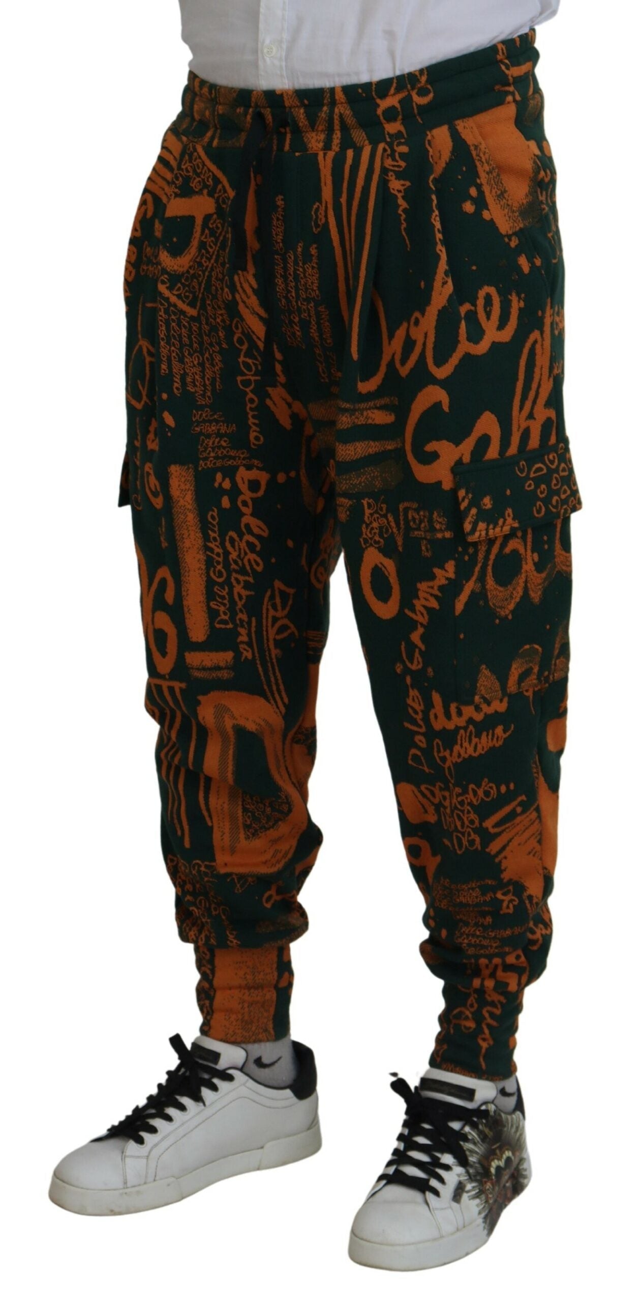 Dolce & Gabbana Multicolor Logo Print Silk Cargo Jogger Men's Pants