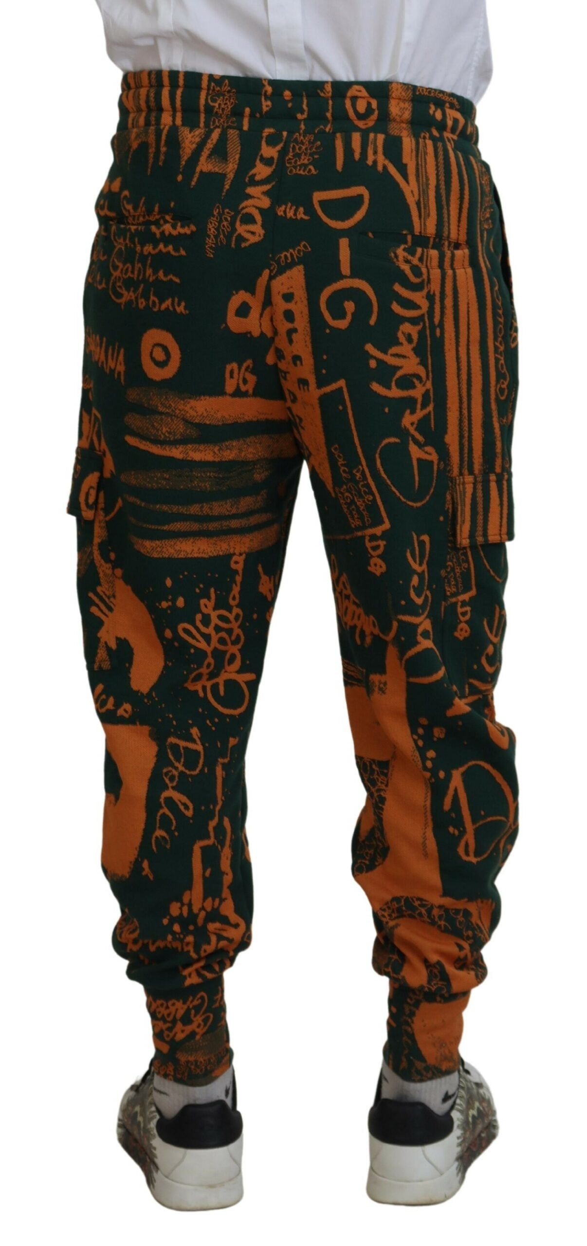 Dolce & Gabbana Multicolor Logo Print Silk Cargo Jogger Men's Pants