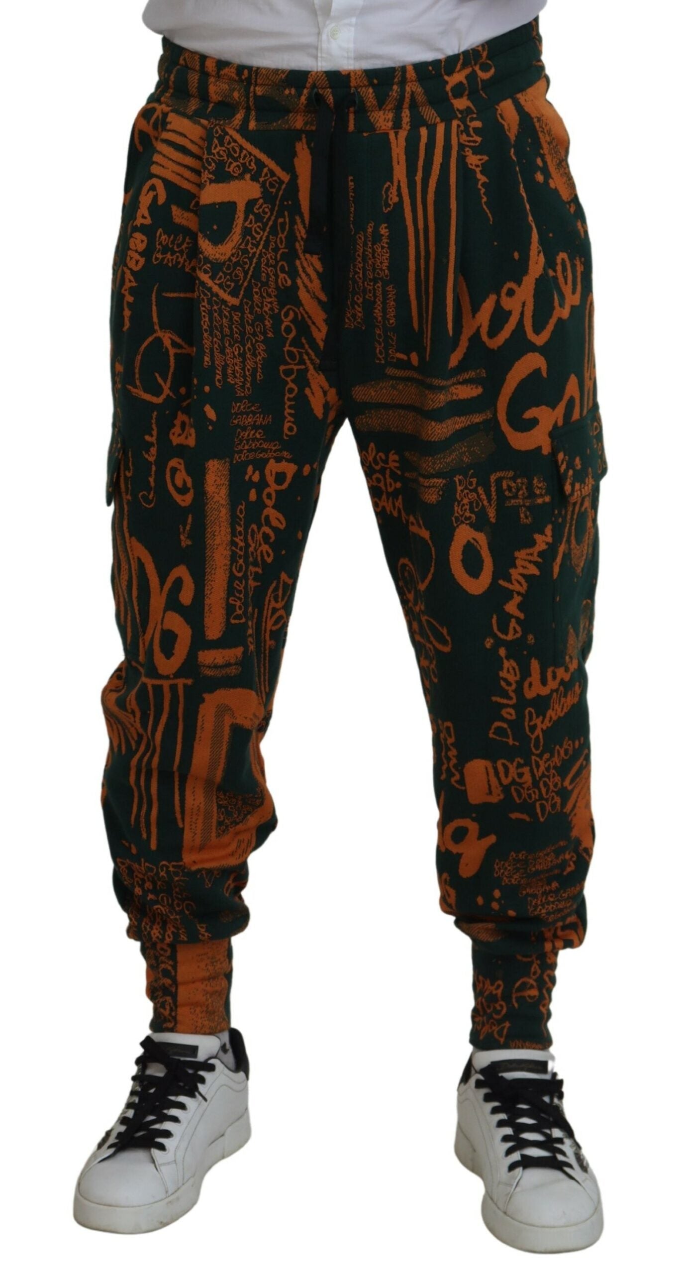 Dolce & Gabbana Multicolor Logo Print Silk Cargo Jogger Men's Pants