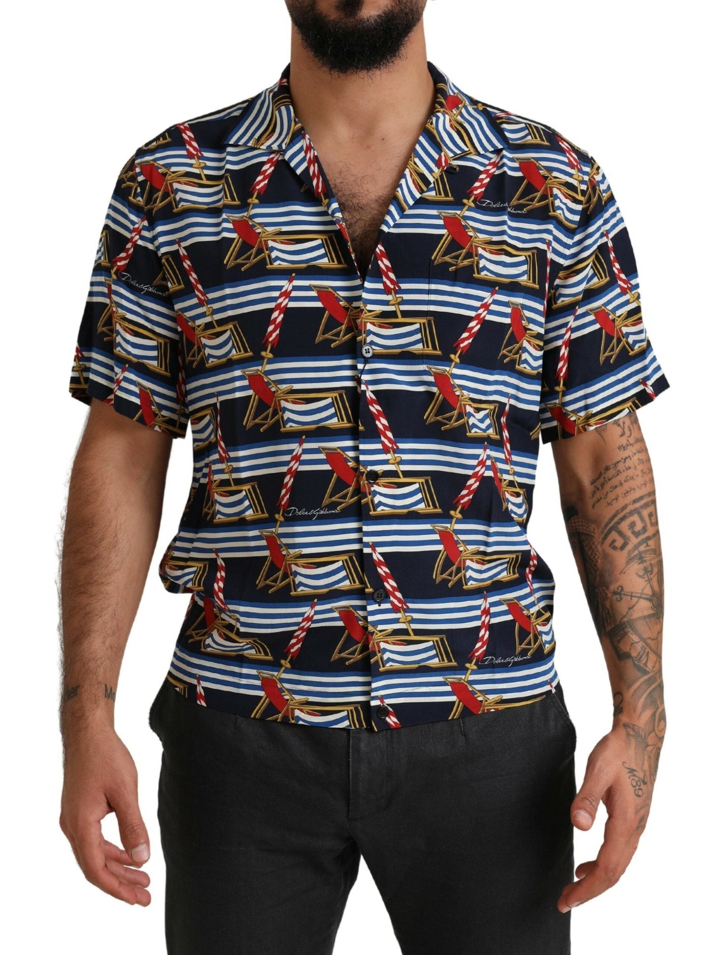 Dolce & Gabbana Multicolor Beach Chair Short Sleeves Men's Shirt