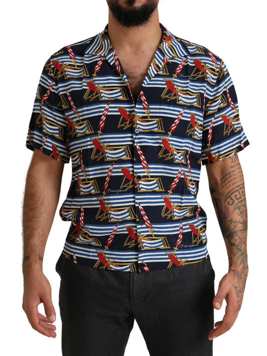 Dolce & Gabbana Multicolor Beach Chair Short Sleeves Men's Shirt