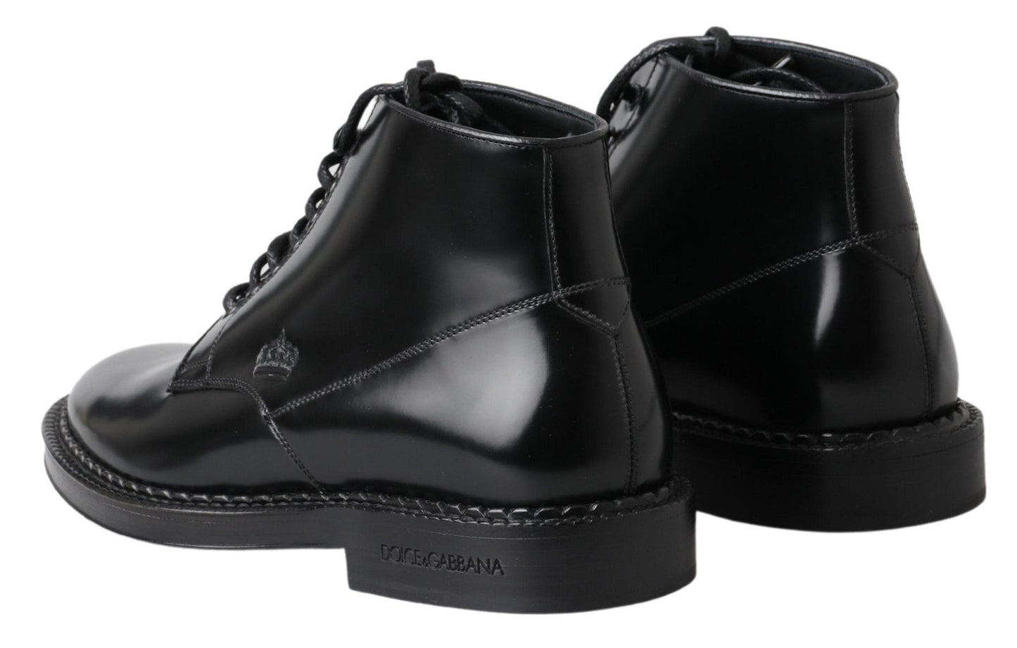 Dolce & Gabbana Black Leather Men Short Boots Lace Up Men's Shoes