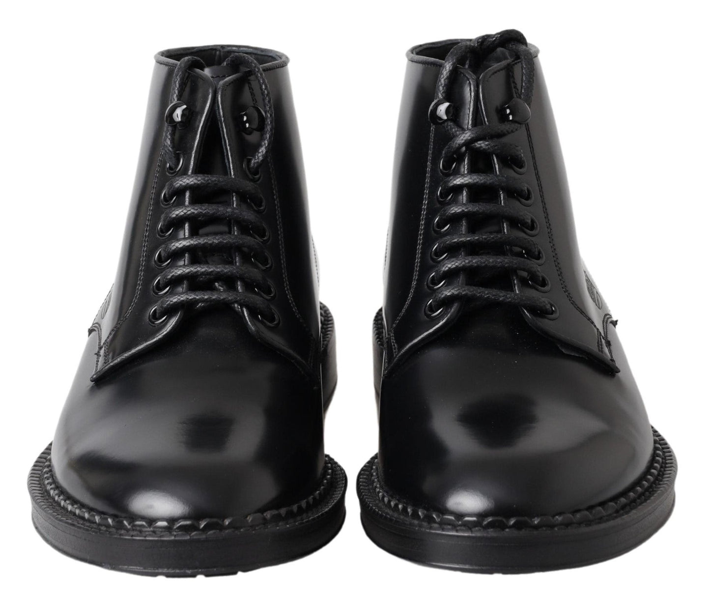 Dolce & Gabbana Black Leather Men Short Boots Lace Up Men's Shoes