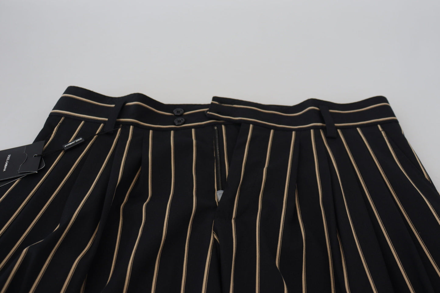Dolce & Gabbana Black Beige Striped Cotton Stretch Men's Pants