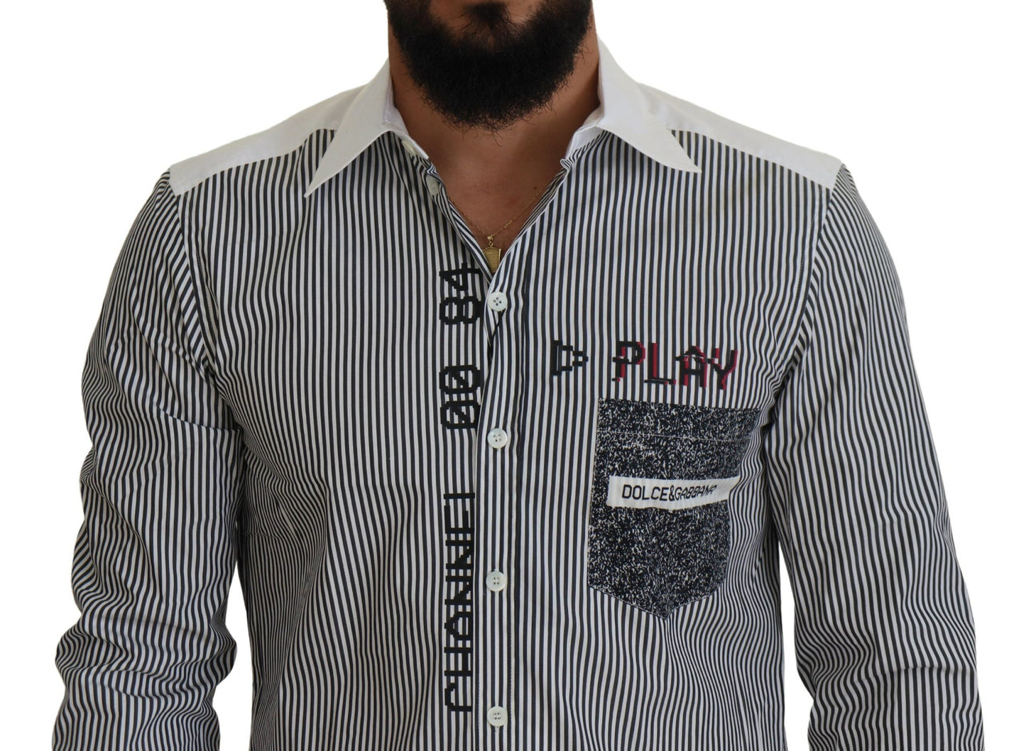 Dolce & Gabbana Gray White Striped Slim Fit Men's Shirt