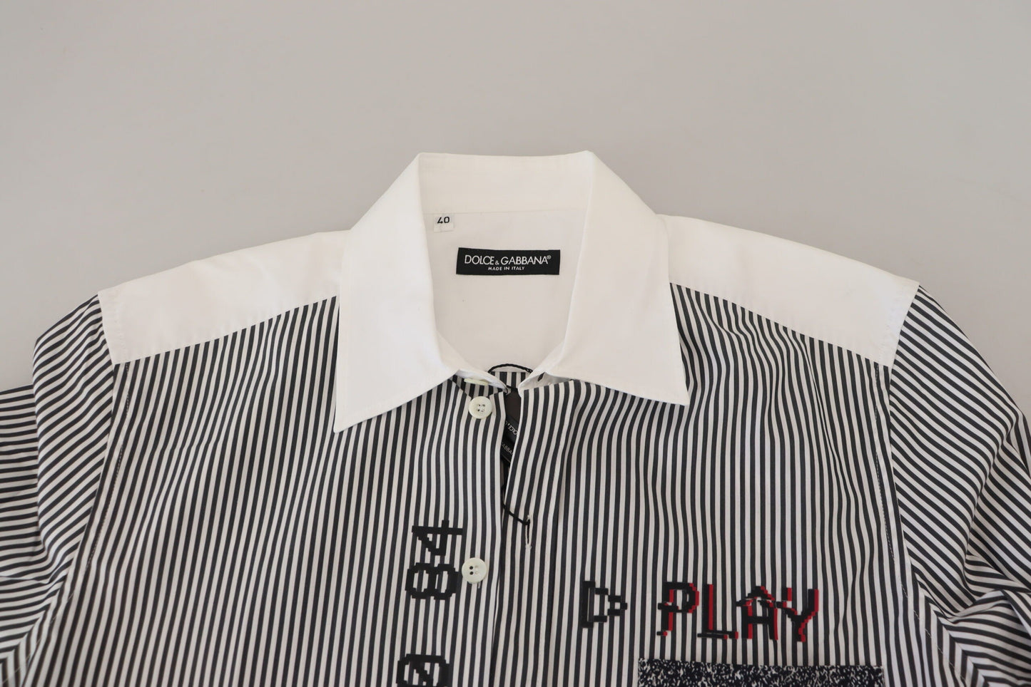Dolce & Gabbana Gray White Striped Slim Fit Men's Shirt