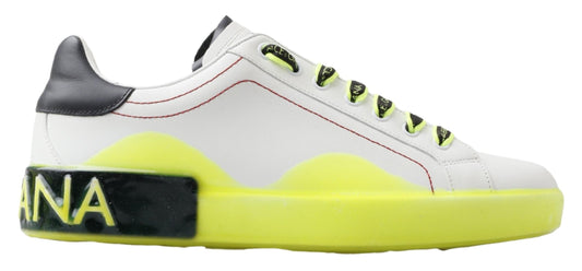 Dolce & Gabbana White Yellow Portofino Leather Sneakers Men's Shoes