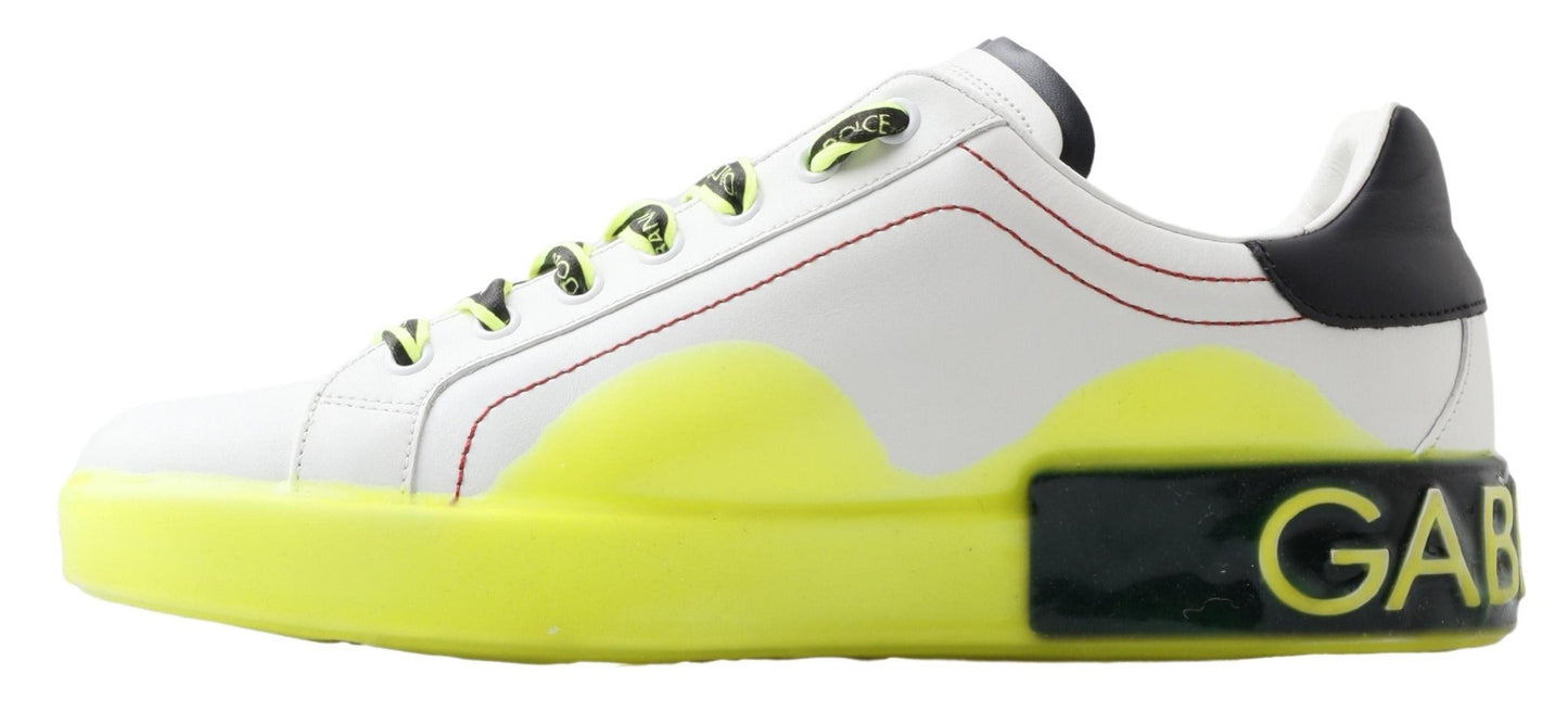 Dolce & Gabbana White Yellow Portofino Leather Sneakers Men's Shoes