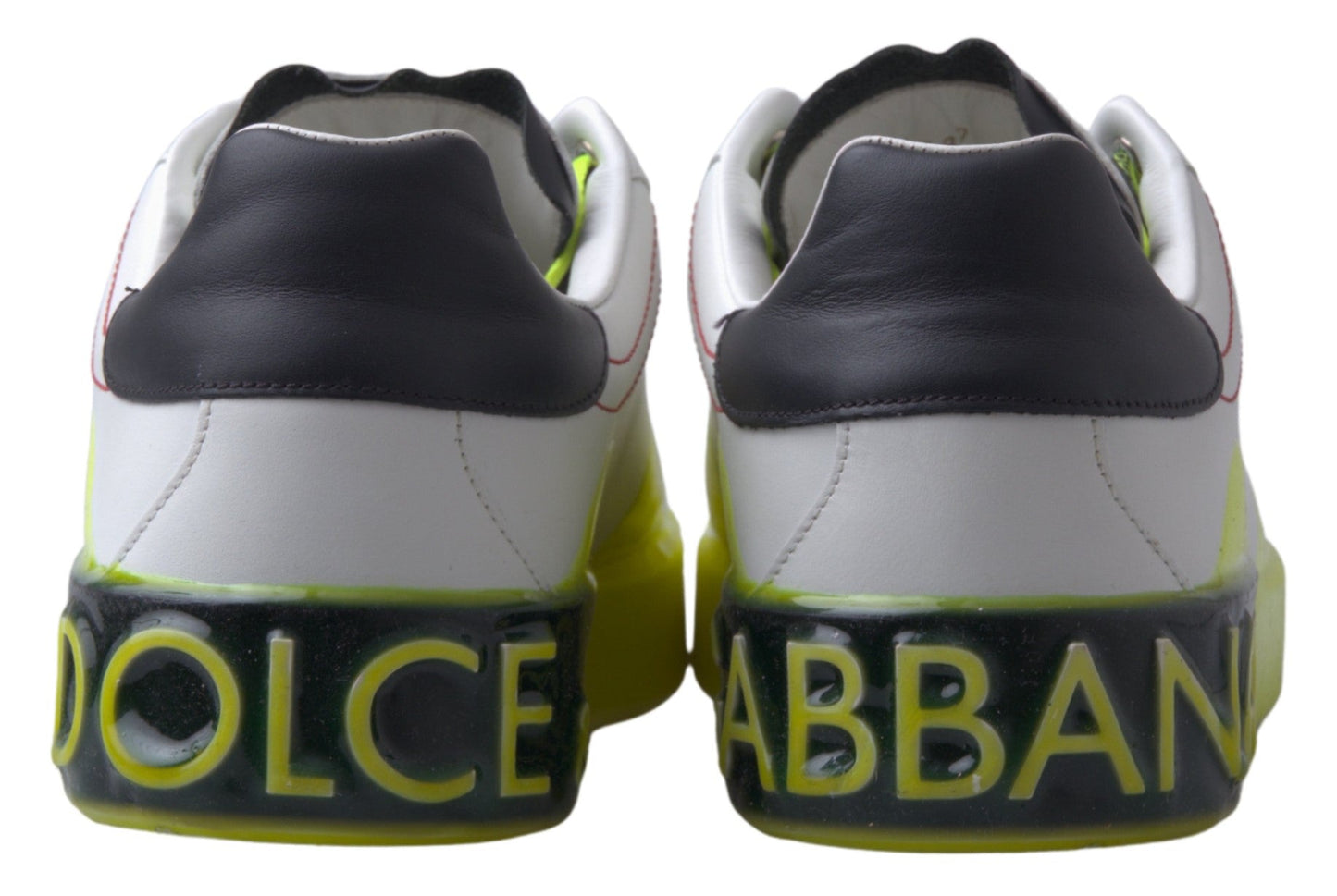 Dolce & Gabbana White Yellow Portofino Leather Sneakers Men's Shoes