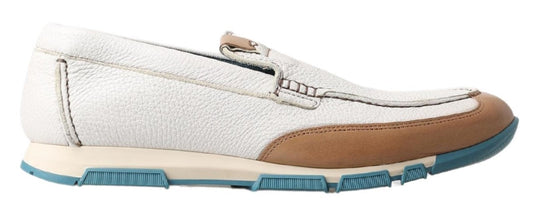 Dolce & Gabbana White Leather Loafers Moccasins Men's Shoes