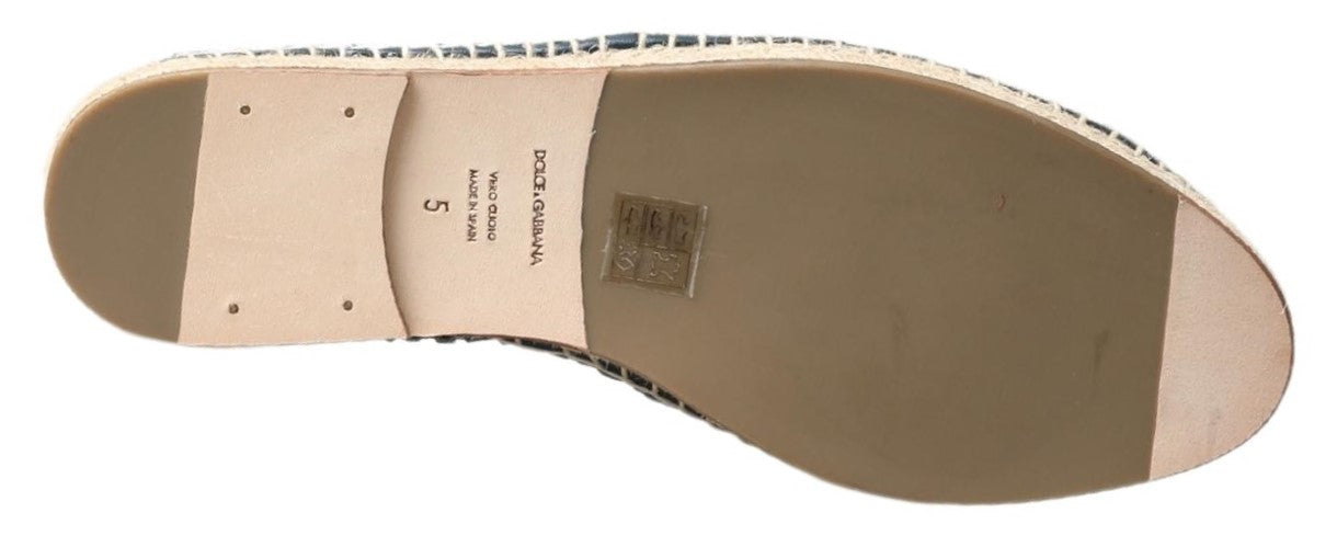 Dolce & Gabbana Blue Gray Leather Buffalo Espadrille Men's Shoes
