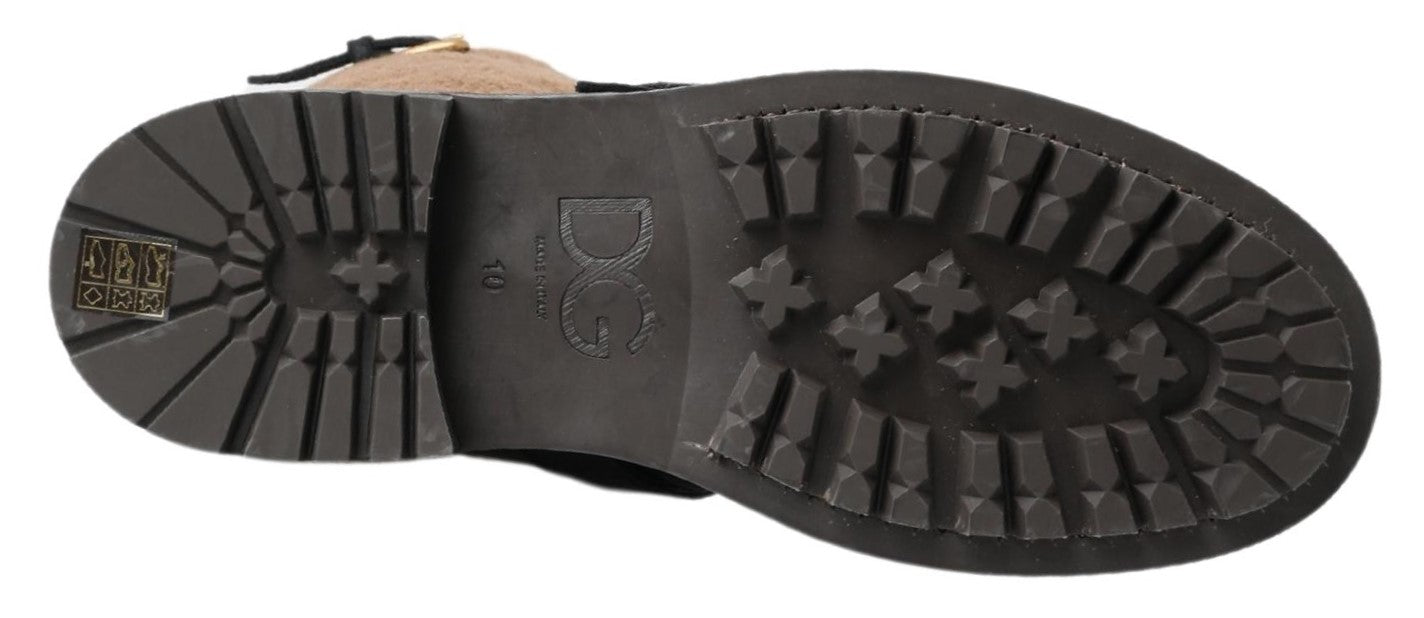 Dolce & Gabbana Black Leather Brown Shearling Men's Boots
