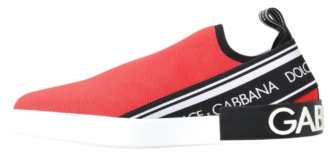 Dolce & Gabbana Red White Flat Sneakers Loafers Men's Shoes