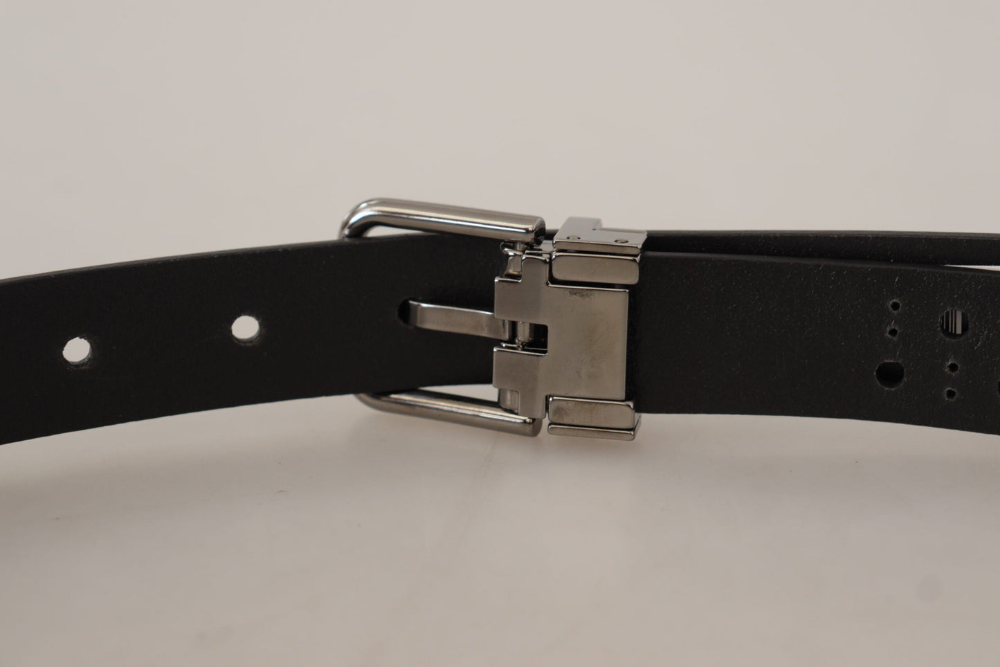 Dolce & Gabbana Black Calf Leather Perforated Metal Buckle Men's Belt