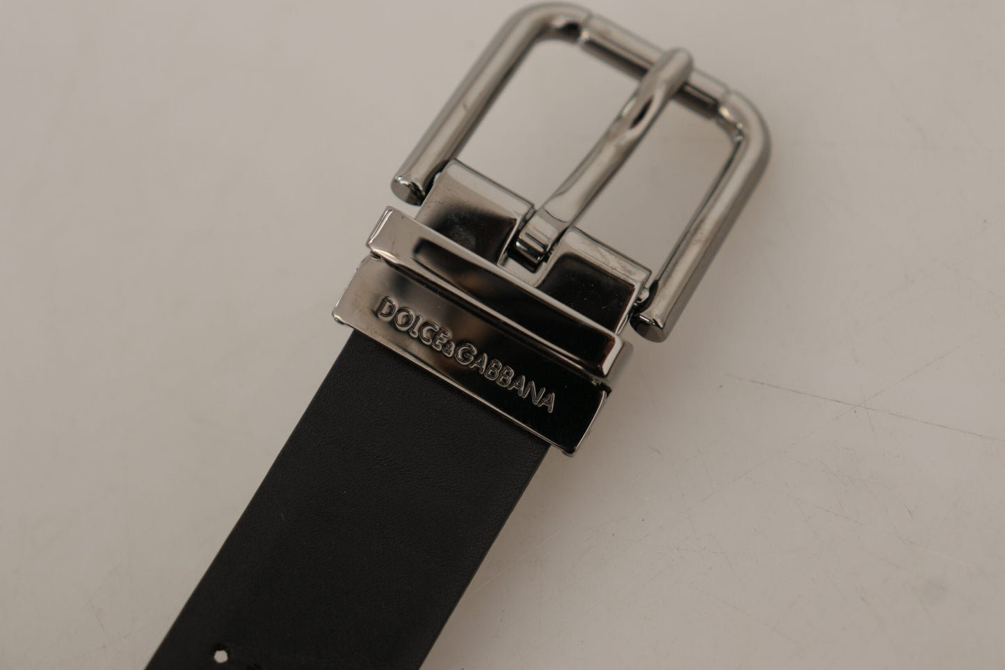 Dolce & Gabbana Black Calf Leather Perforated Metal Buckle Men's Belt