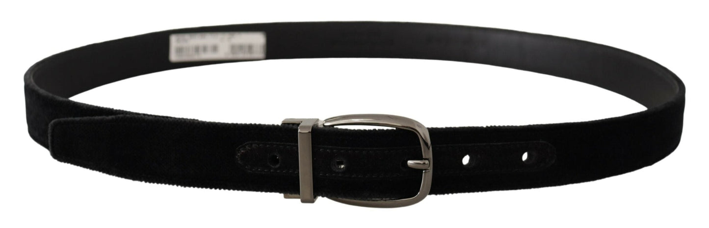 Dolce & Gabbana Black Velvet Classic Logo Engraved Metal Men's Belt