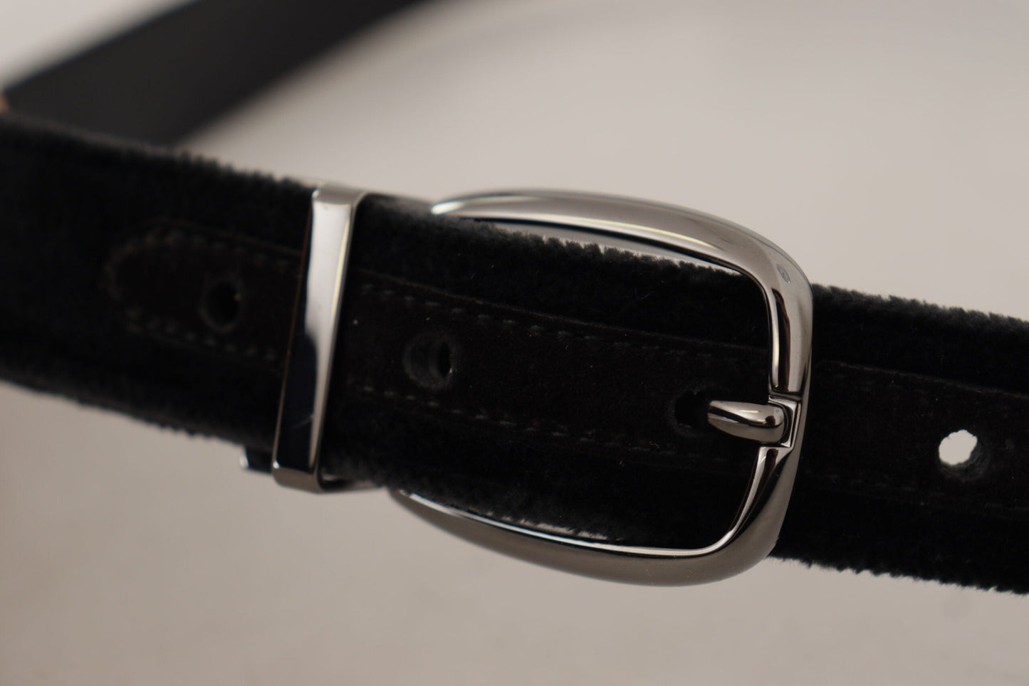 Dolce & Gabbana Black Velvet Classic Logo Engraved Metal Men's Belt