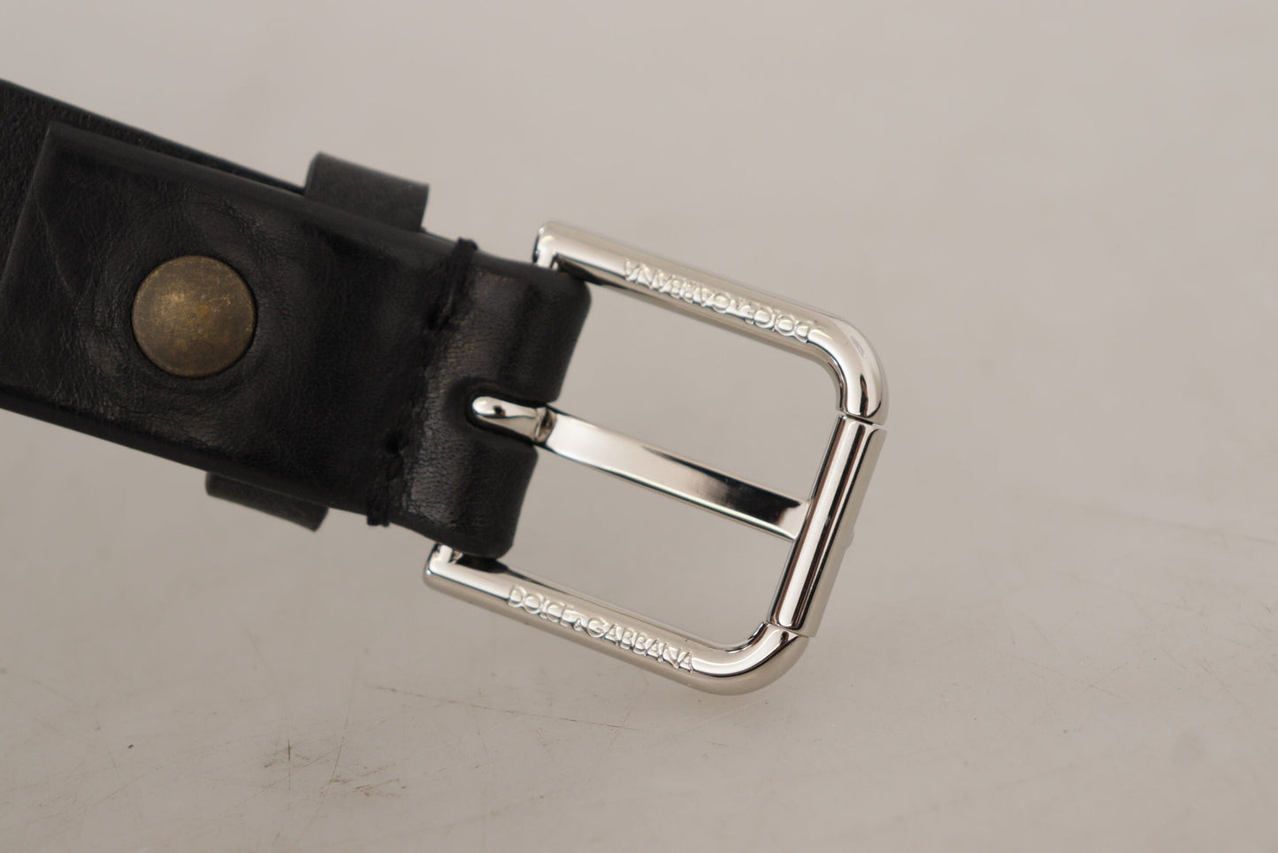 Dolce & Gabbana Black Calf Leather Silver Tone Logo Metal Buckle Men's Belt