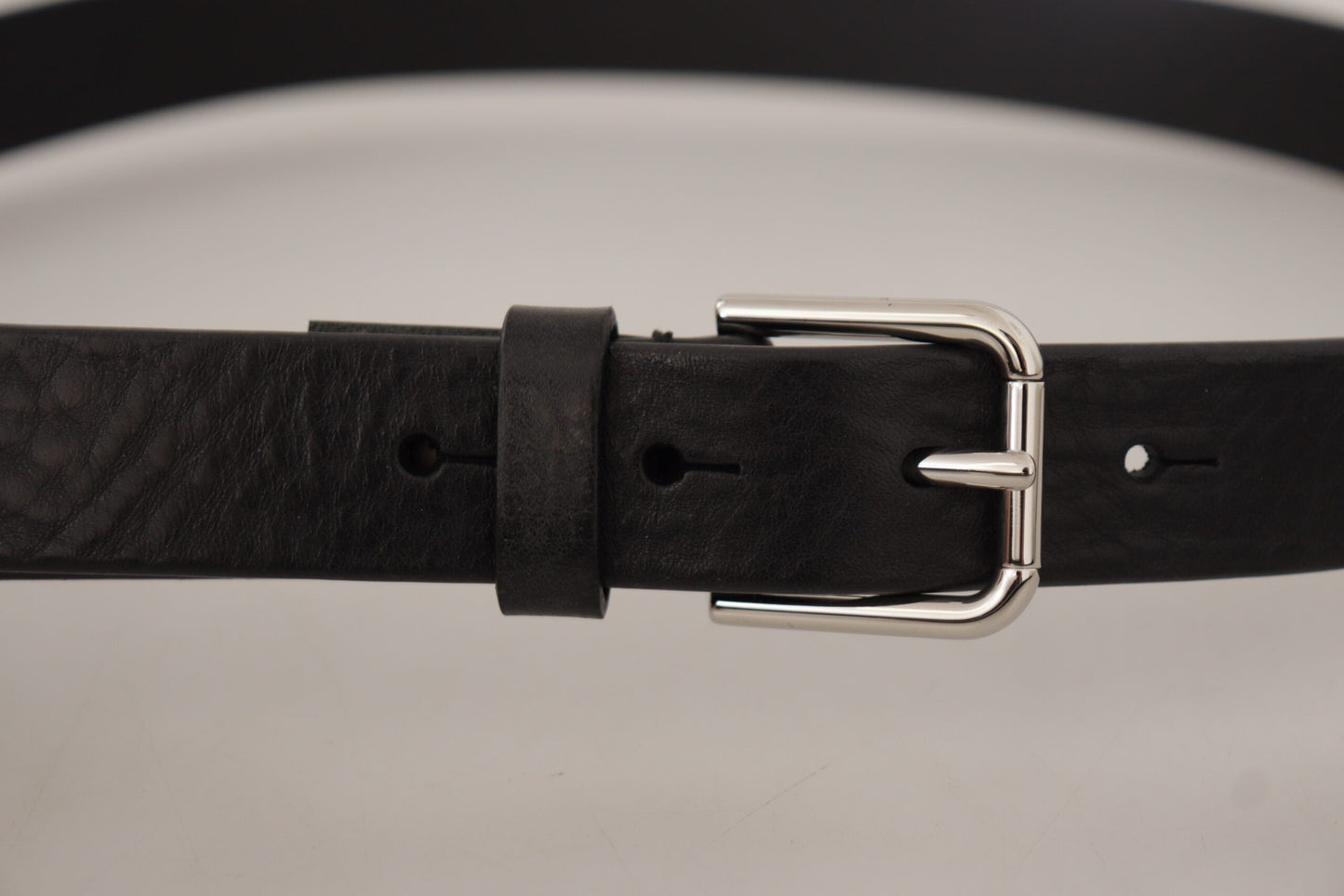Dolce & Gabbana Black Calf Leather Silver Tone Logo Metal Buckle Men's Belt