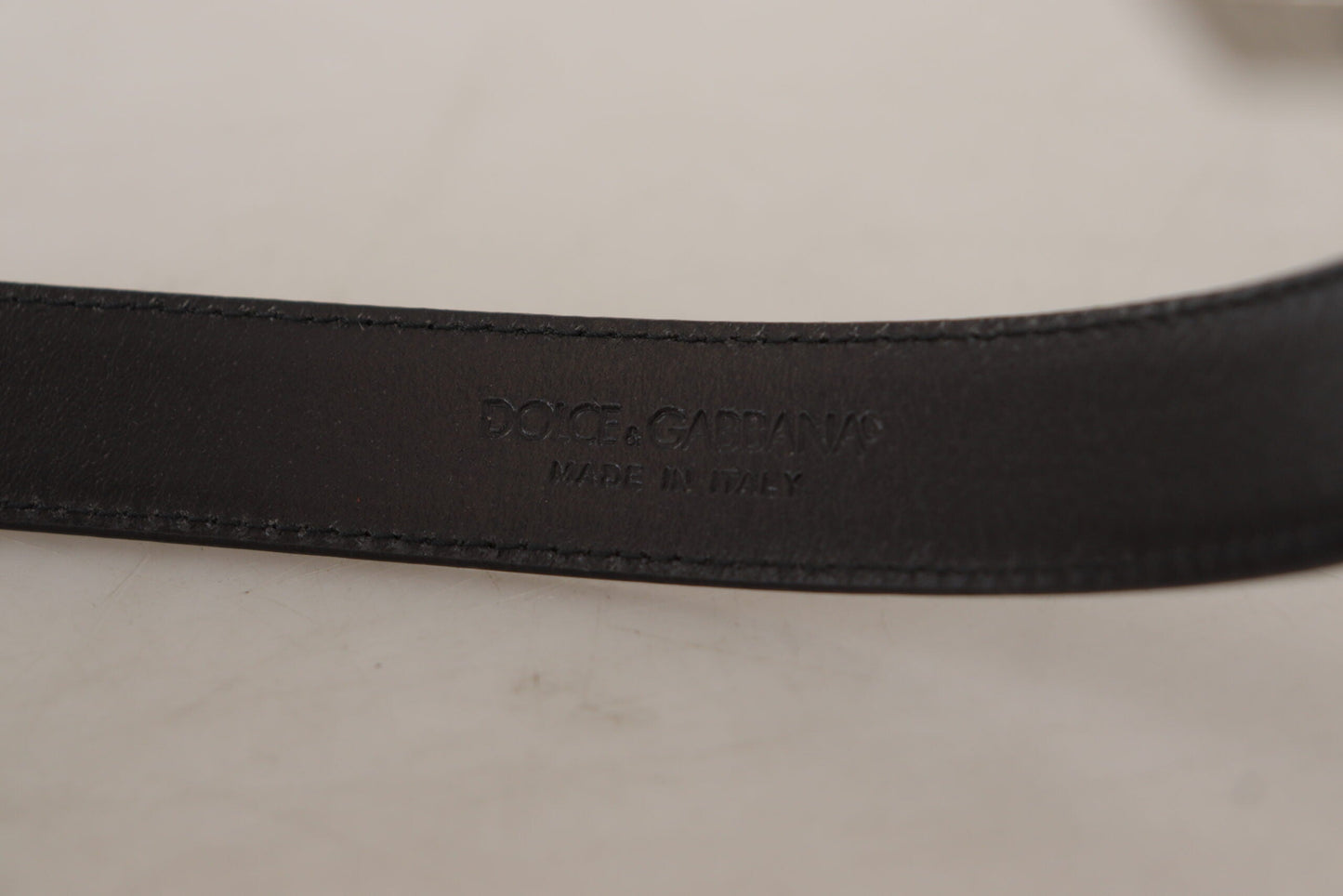 Dolce & Gabbana Black Calf Leather Logo Engraved Metal Buckle Men's Belt