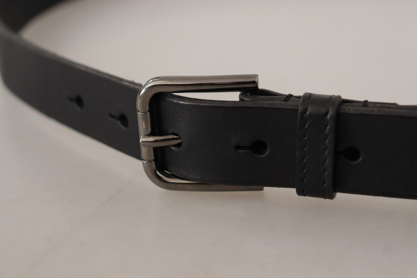 Dolce & Gabbana Black Calf Leather Logo Engraved Metal Buckle Men's Belt