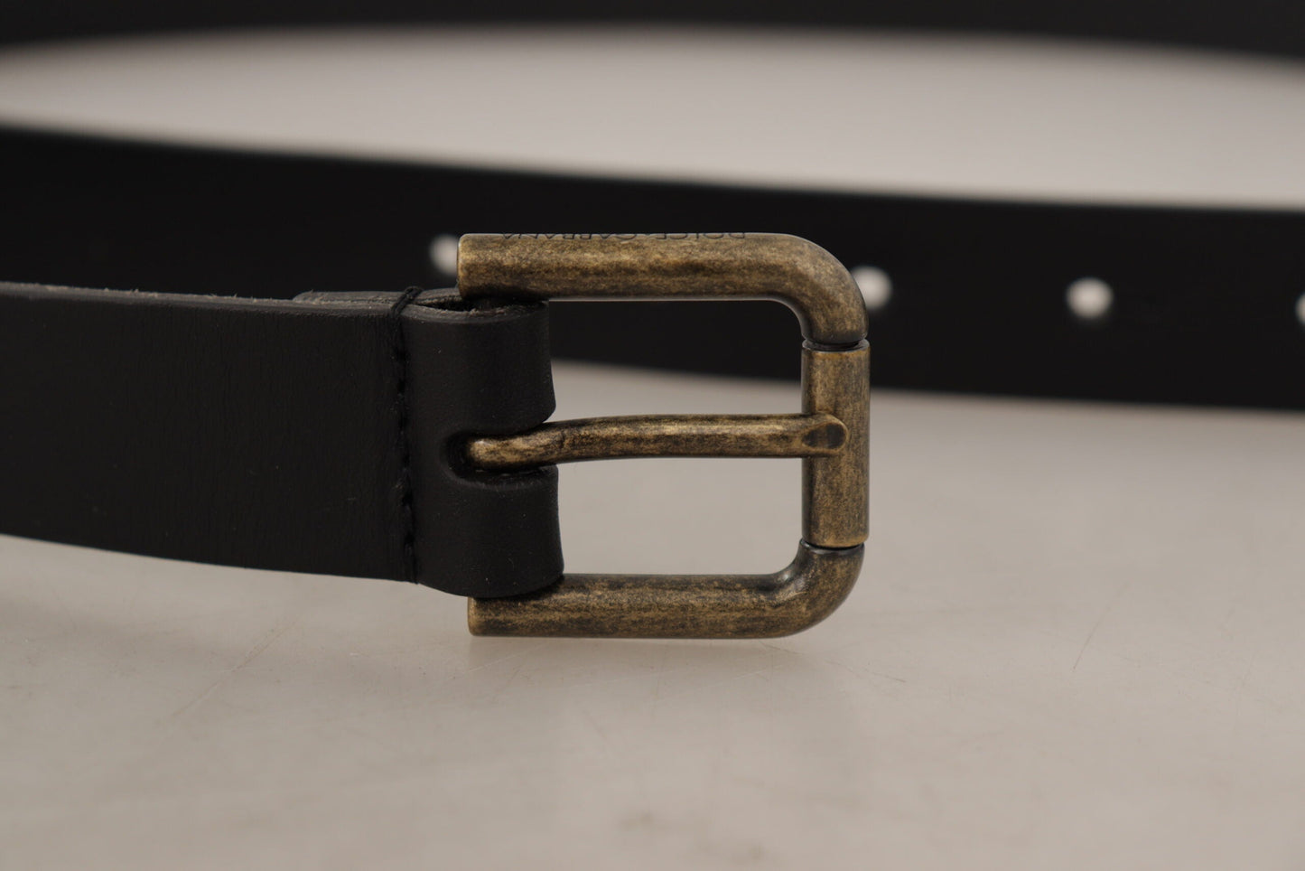 Dolce & Gabbana Black Calf Leather Logo Brass Metal Buckle Men's Belt