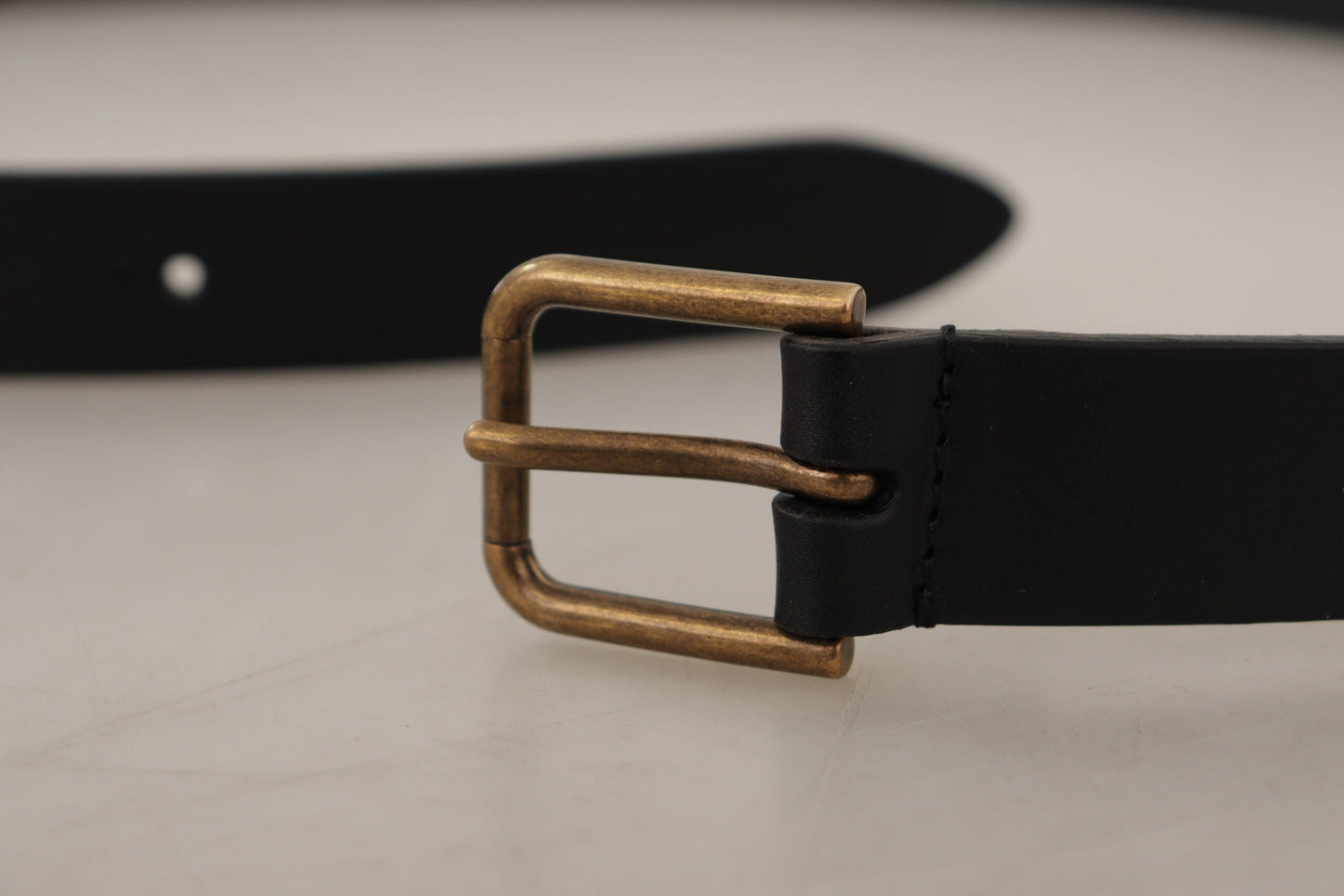 Dolce & Gabbana Black Calf Leather Brass Logo Engraved Buckle Men's Belt
