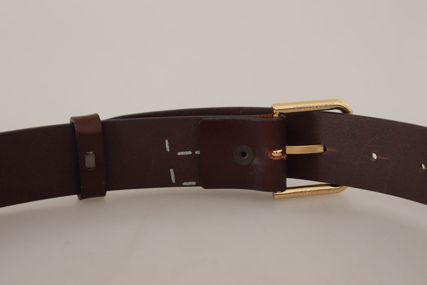 Dolce & Gabbana Brown Plain Calf Leather Gold Tone Buckle Men's Belt