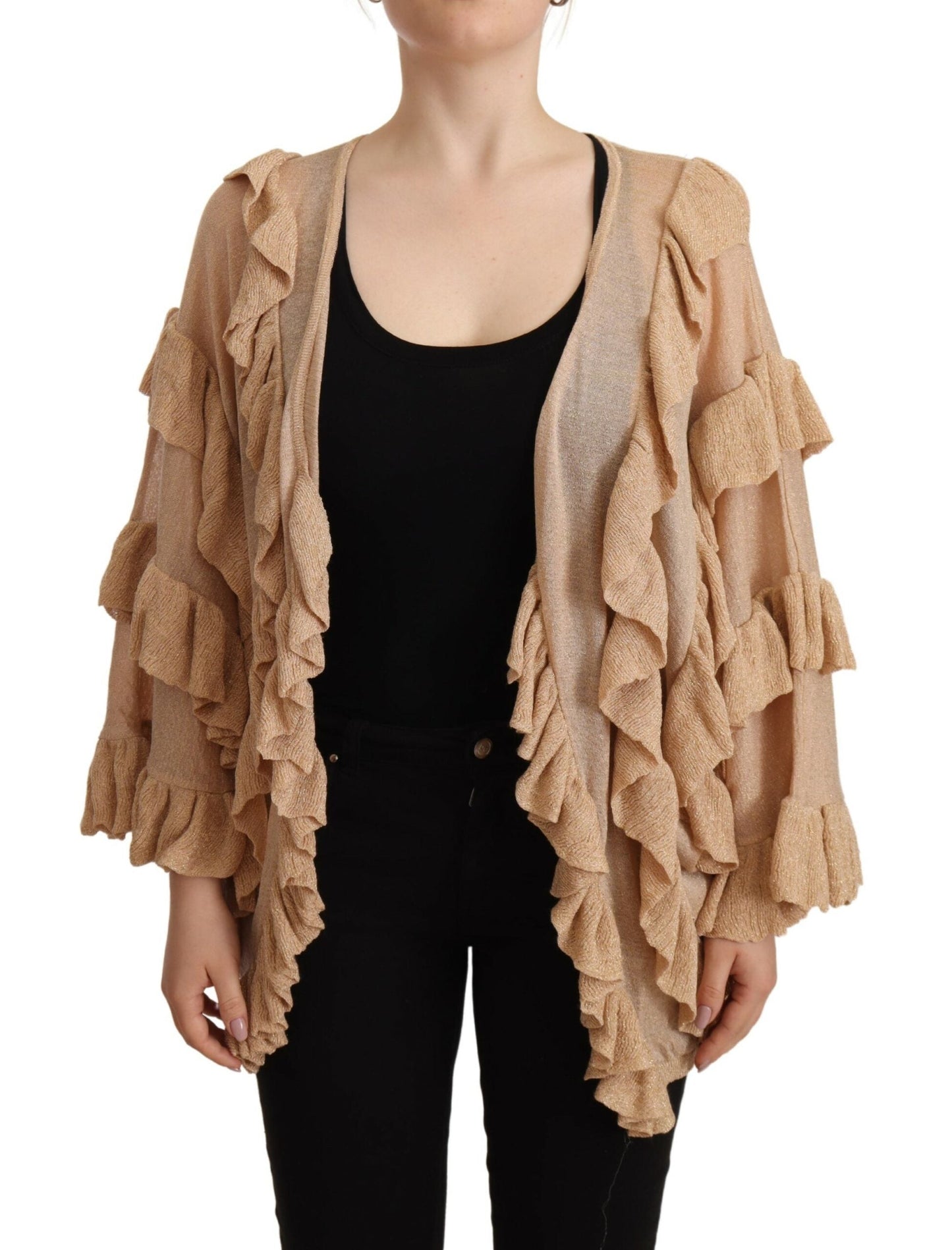 Aniye By Beige Ruffle Long Sleeves Open Front Cardigan Women's Sweater