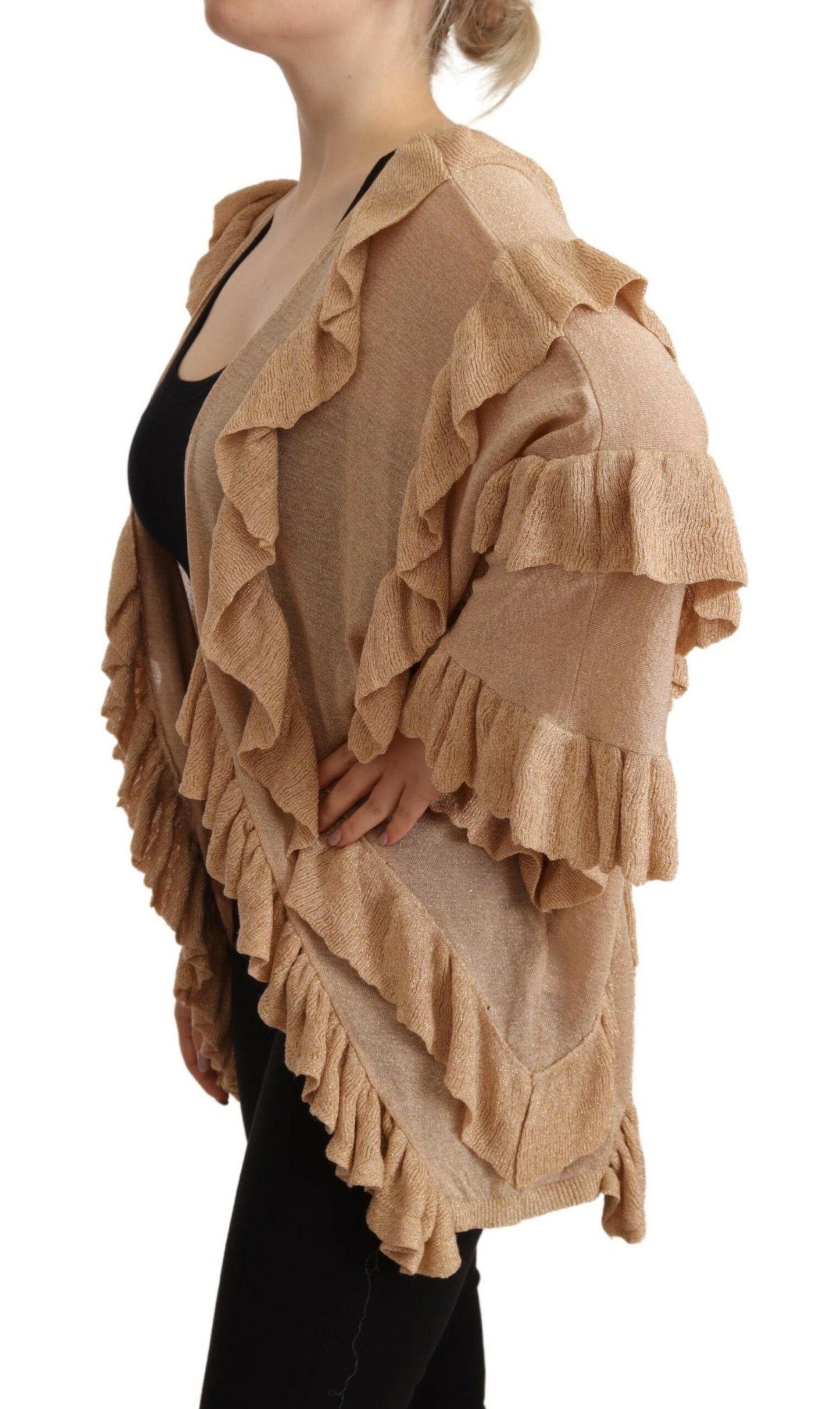 Aniye By Beige Ruffle Long Sleeves Open Front Cardigan Women's Sweater