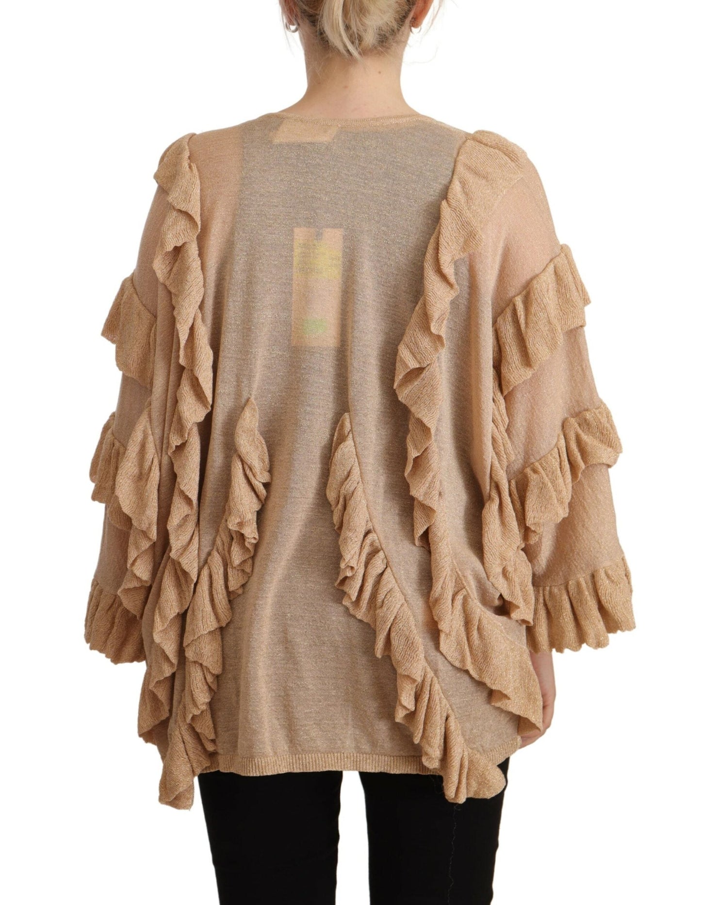 Aniye By Beige Ruffle Long Sleeves Open Front Cardigan Women's Sweater
