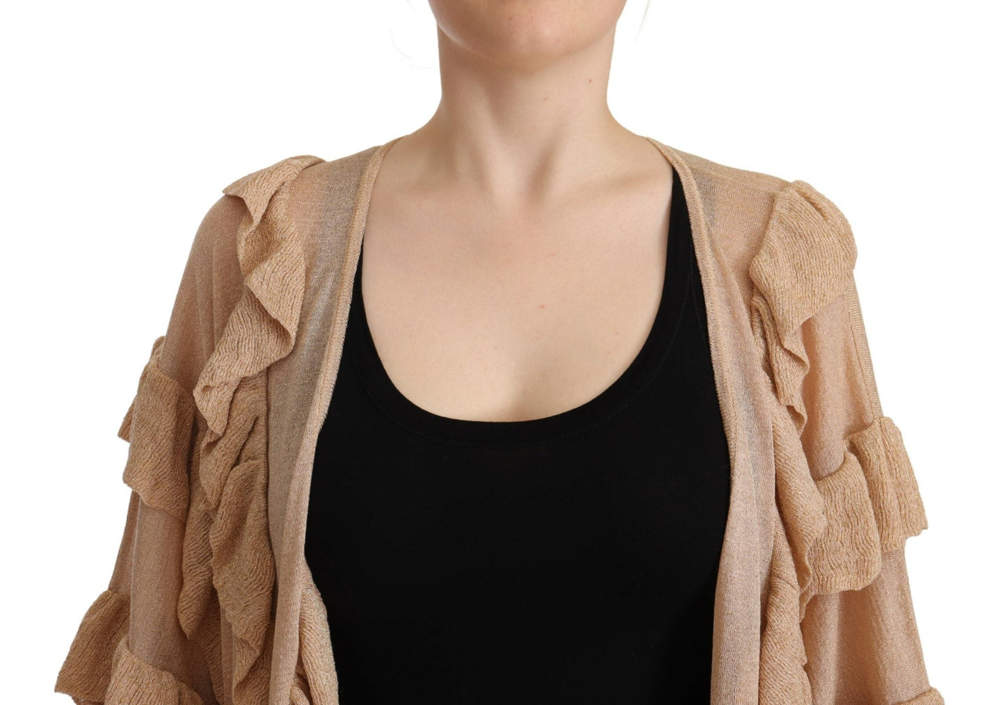 Aniye By Beige Ruffle Long Sleeves Open Front Cardigan Women's Sweater