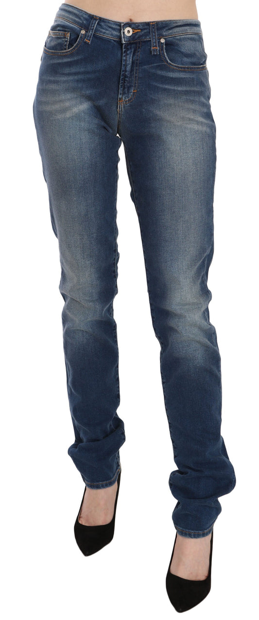 Fiorucci Blue Washed Mid Waist Slim Fit Denim Women's Jeans