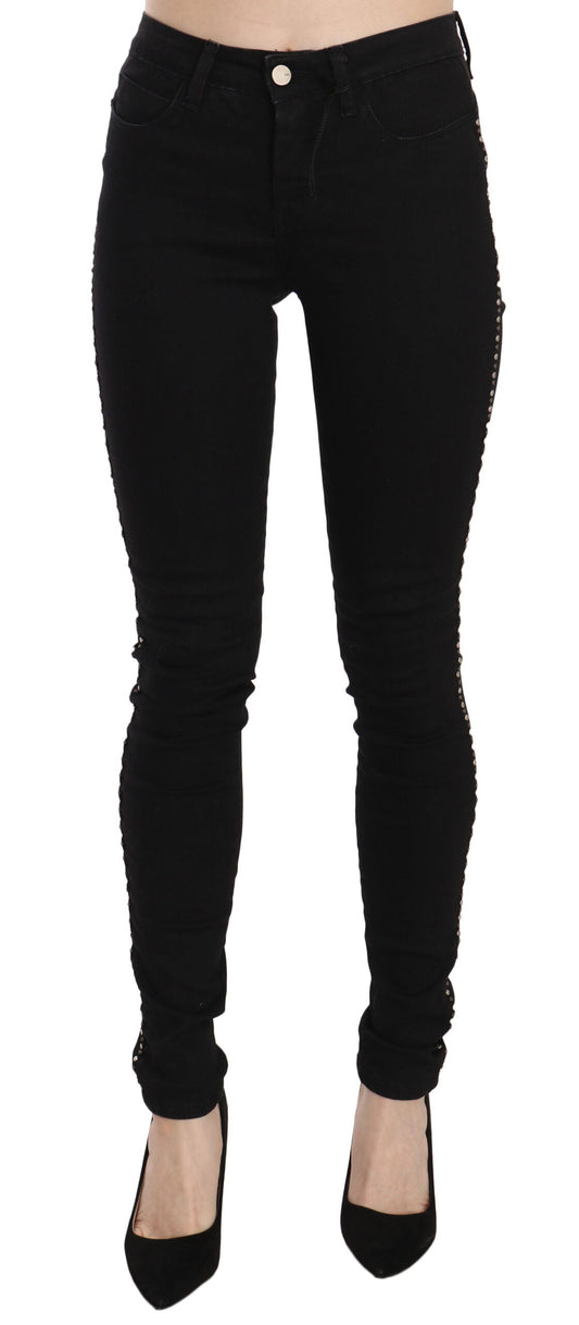Costume National Black Embellished Mid Waist Skinny Denim Women's Jeans