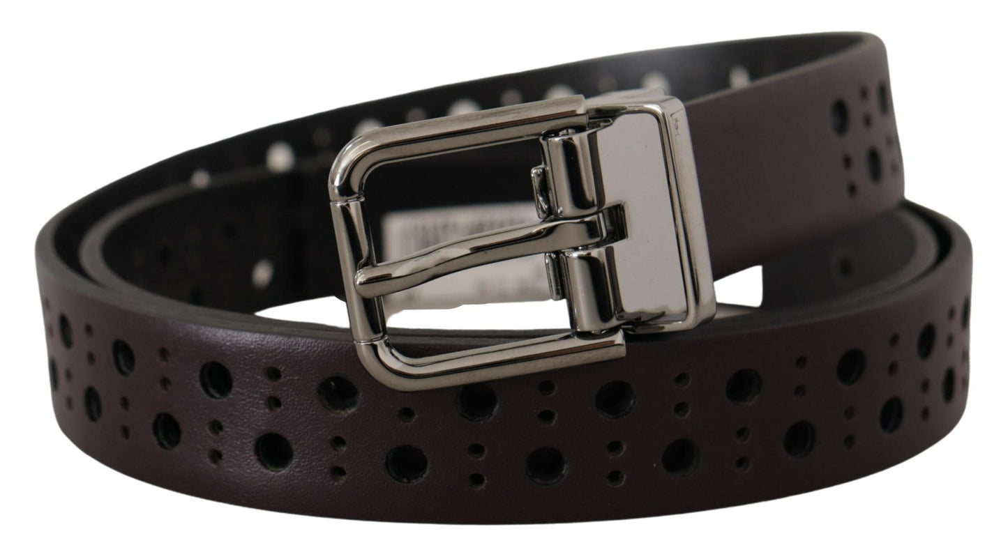 Dolce & Gabbana Dark Purple Perforated Leather Metal Buckle Men's Belt