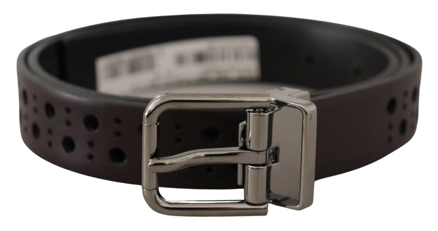 Dolce & Gabbana Dark Purple Perforated Leather Metal Buckle Men's Belt