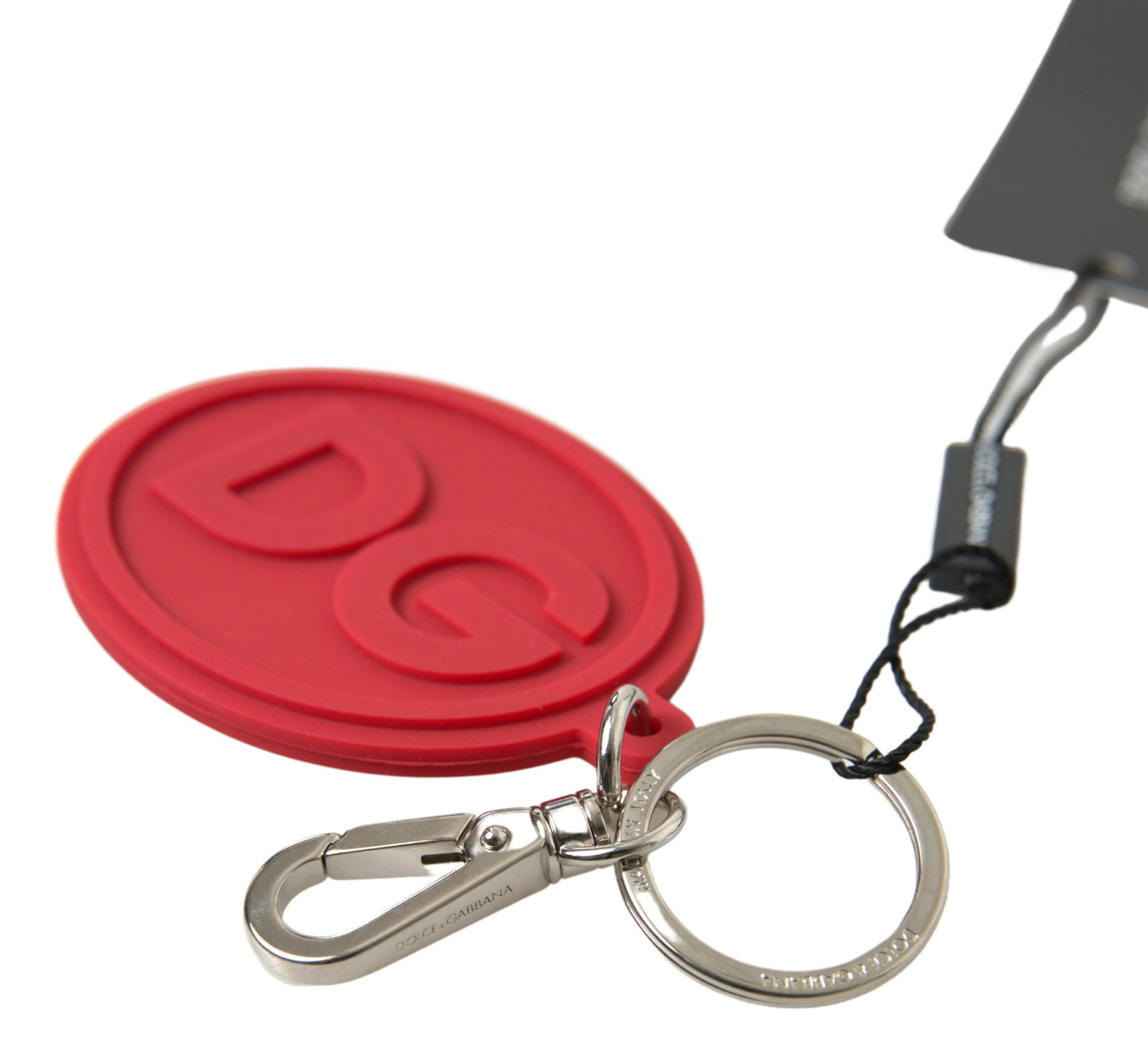 Dolce & Gabbana Red Rubber DG Logo Silver Brass Metal Keyring Women's Keychain