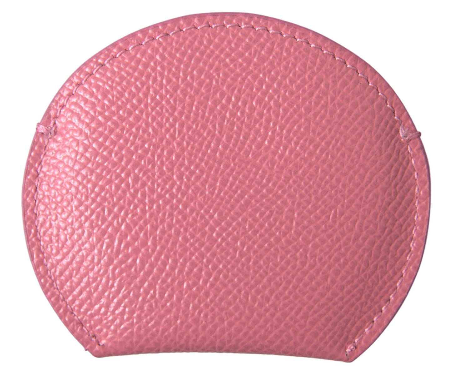 Dolce & Gabbana Pink Calfskin Leather Round Logo Print Hand Mirror Women's Holder