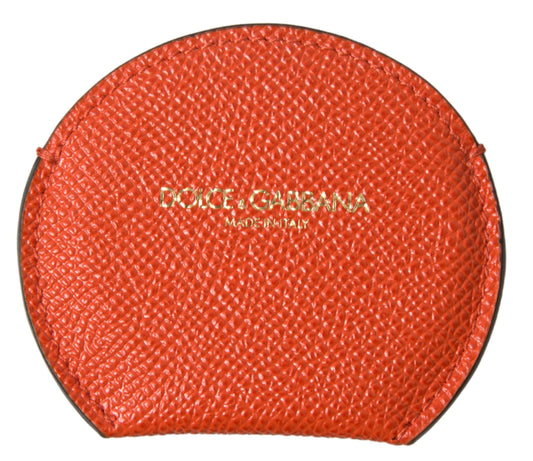Dolce & Gabbana Orange Calfskin Leather Round Logo Hand Mirror Women's Holder