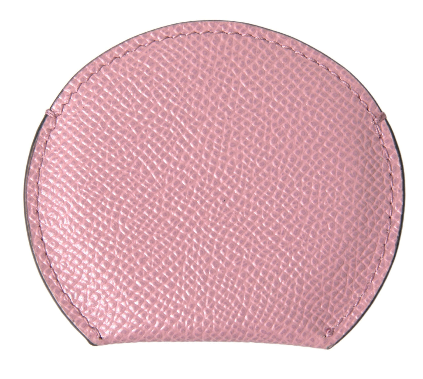 Dolce & Gabbana Pink Calfskin Leather Round Logo Print Hand Mirror Women's Holder