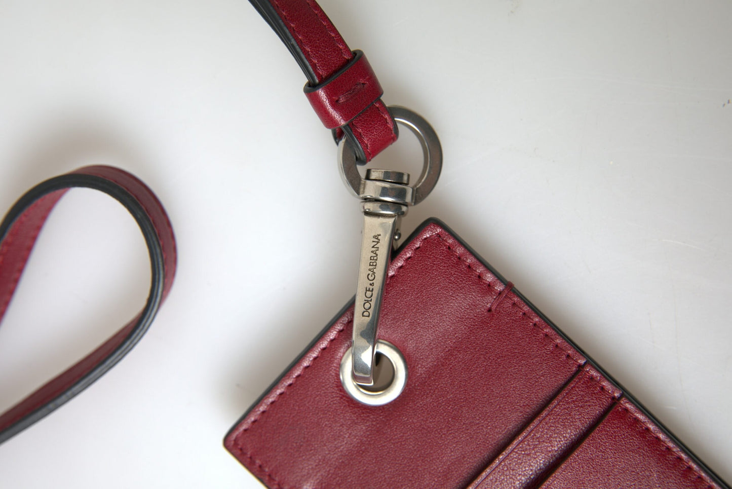 Dolce & Gabbana Red Leather Lanyard Logo Slim Card Holder Men Men's Wallet