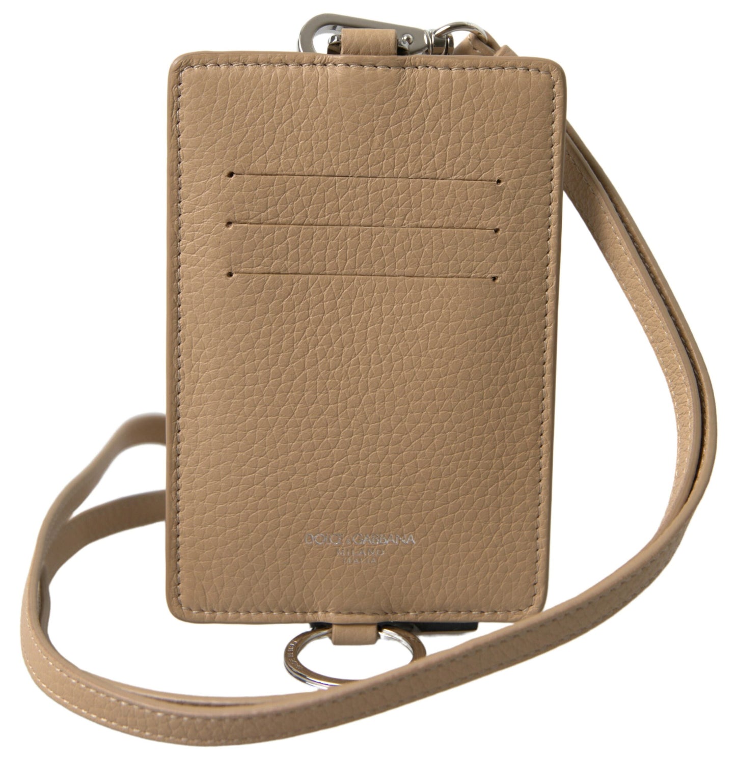 Dolce & Gabbana Beige Leather Lanyard Logo Card Holder Men Men's Wallet