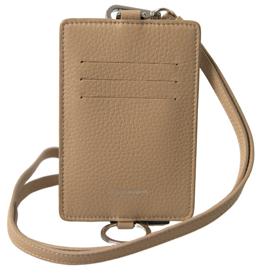 Dolce & Gabbana Beige Leather Lanyard Logo Card Holder Men Men's Wallet