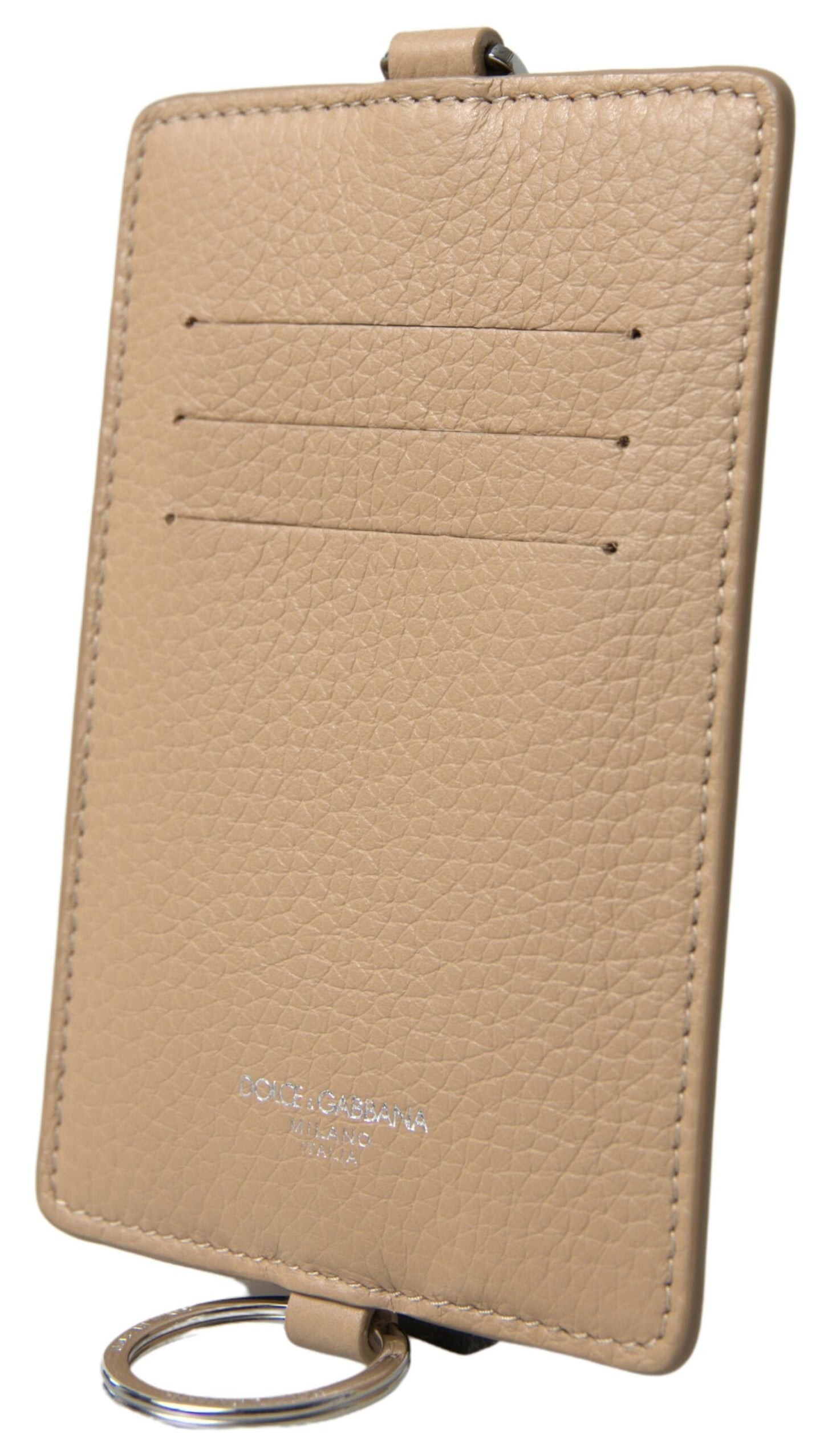 Dolce & Gabbana Beige Leather Lanyard Logo Card Holder Men Men's Wallet