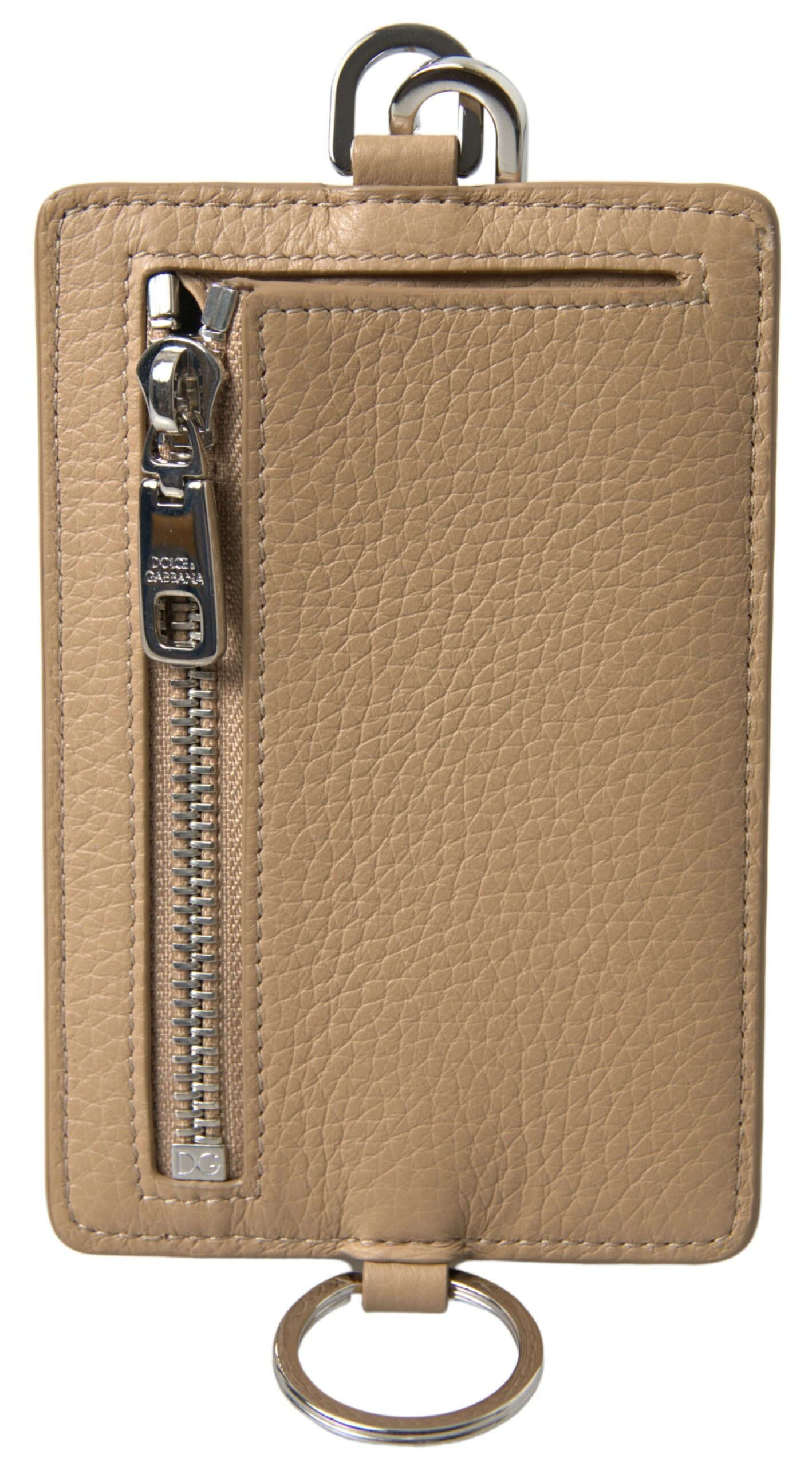 Dolce & Gabbana Beige Leather Lanyard Logo Card Holder Men Men's Wallet