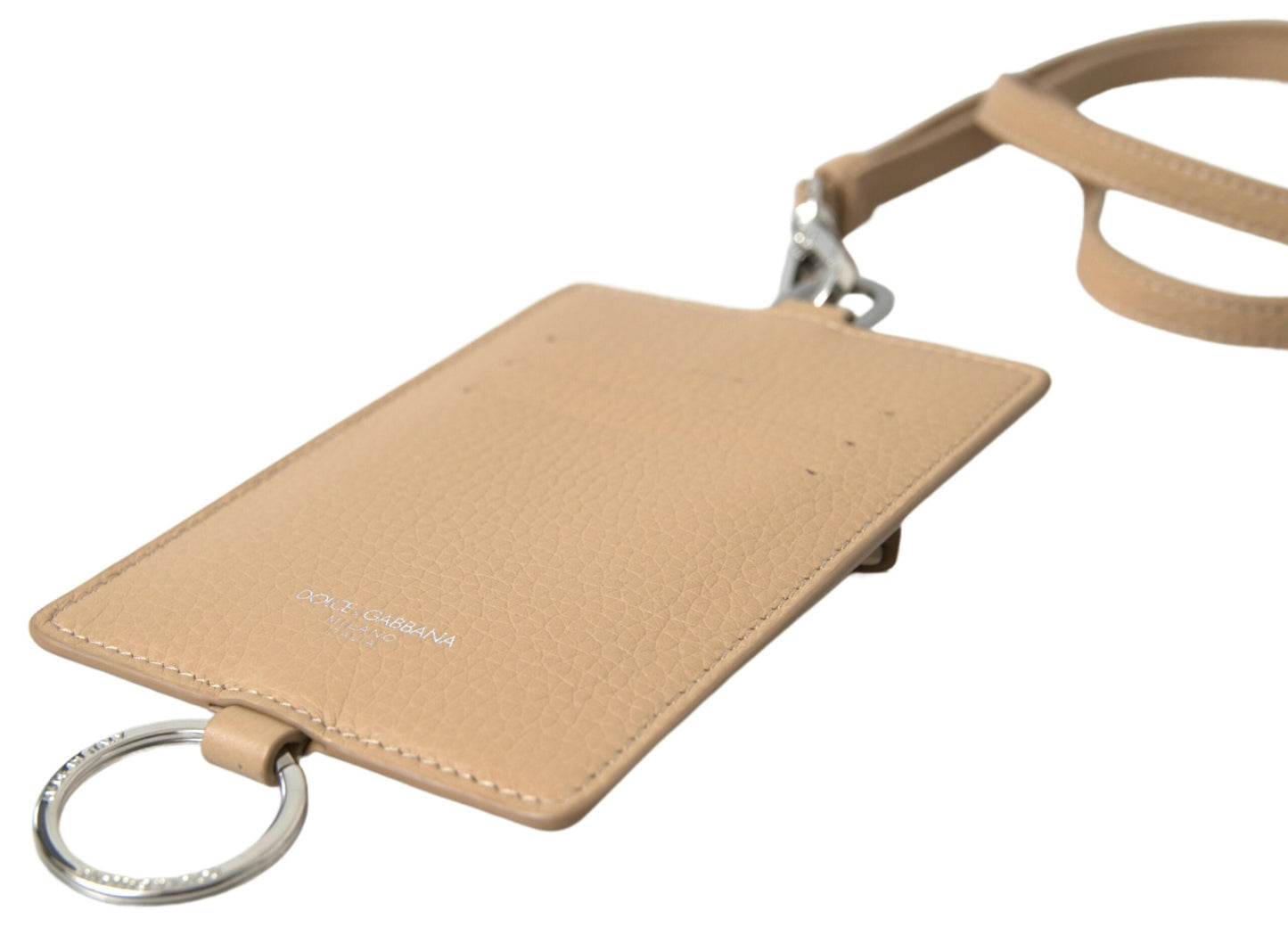 Dolce & Gabbana Beige Leather Lanyard Logo Card Holder Men Men's Wallet