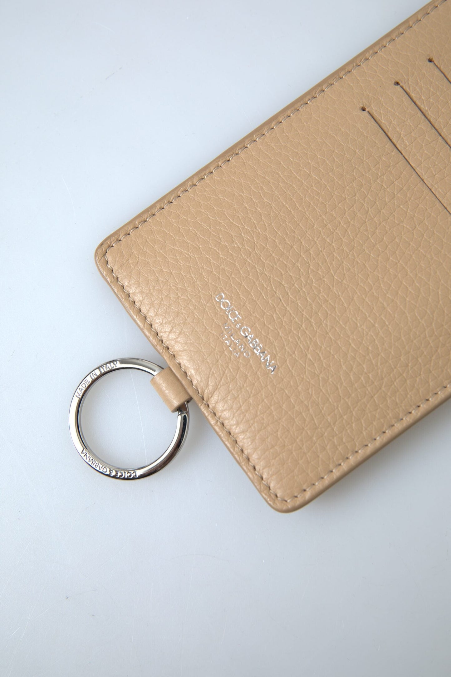 Dolce & Gabbana Beige Leather Lanyard Logo Card Holder Men Men's Wallet