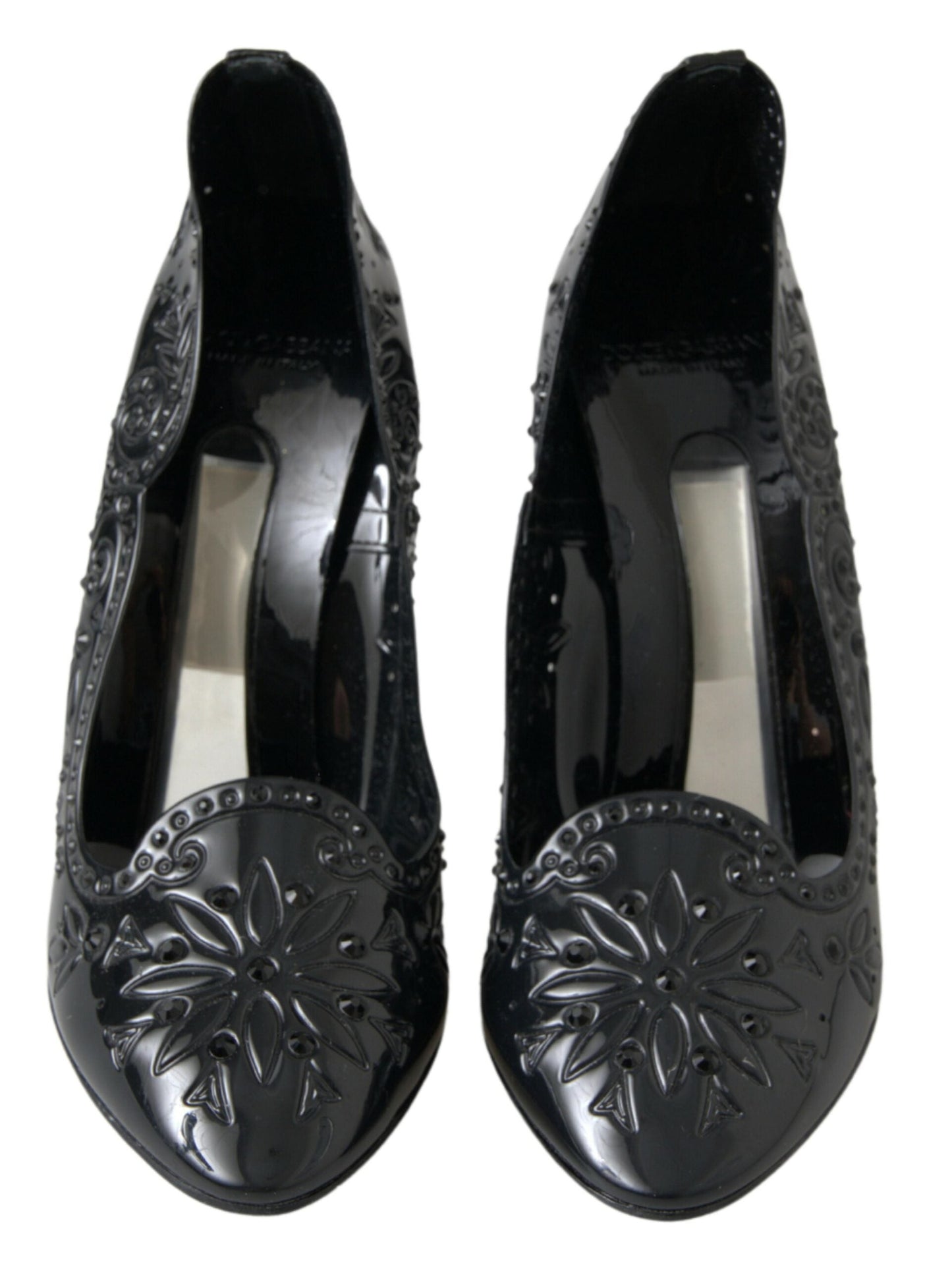Dolce & Gabbana Black CINDERELLA Floral Crystal Heels Women's Shoes