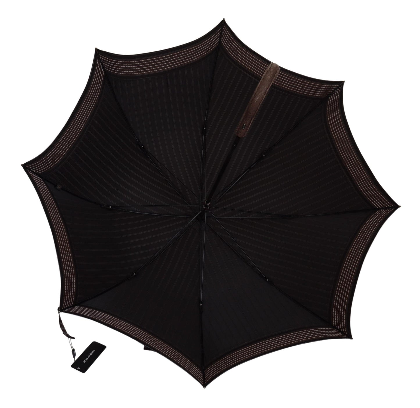 Dolce & Gabbana Brown Striped Leather Handle Collapsible Sartoria Men's Umbrella