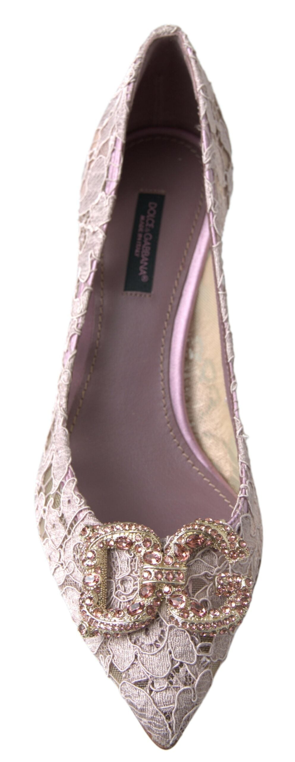 Dolce & Gabbana Pink Floral Lace DG Crystal Pumps Women's Shoes